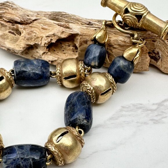 Iolite & 14K Gold Filled Bead Bracelet With Decorative Toggle Clasp - Picture 3 of 10